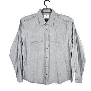 Mens Express MK2 Fitted Gray Button Up Shirt 100% Cotton Long Sleeve Size XL